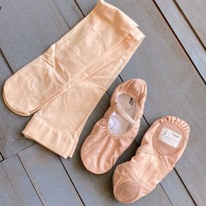 NWT Ballet Slippers & Tights Girls Size 3 Medium Light Pink Blush